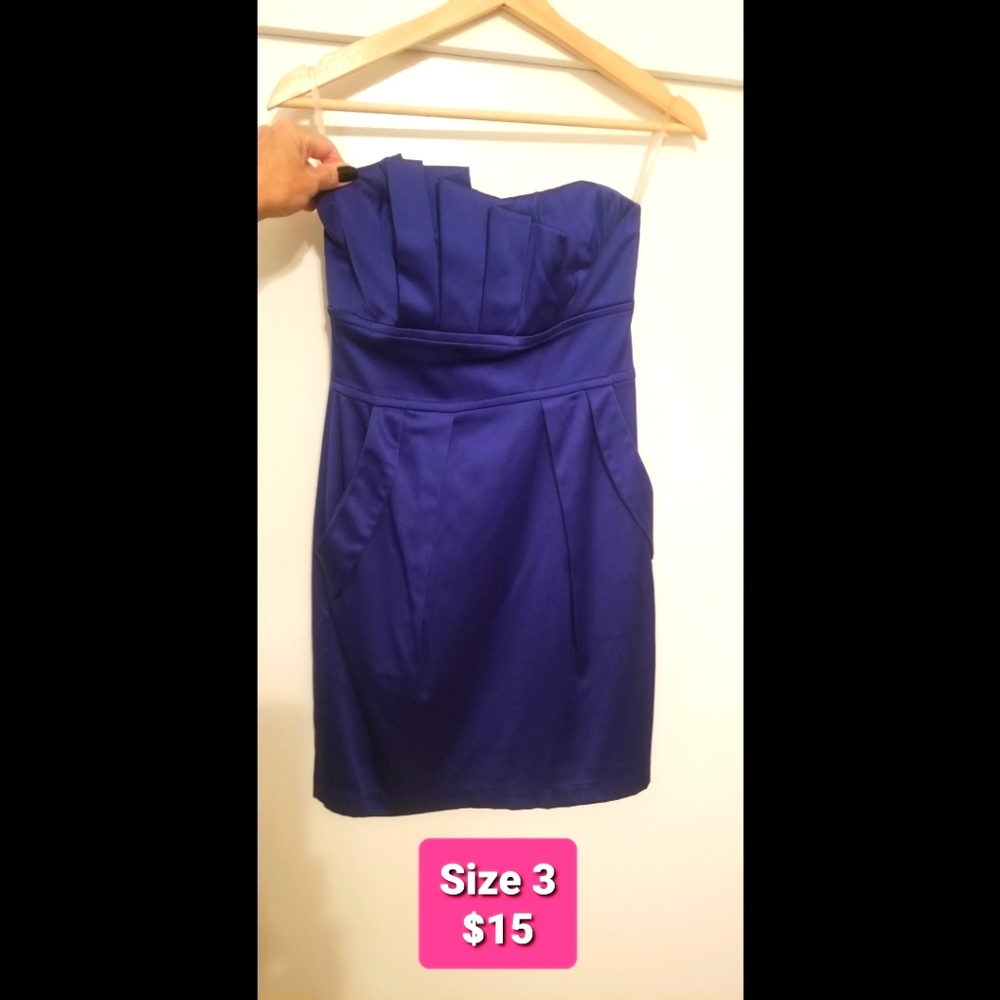 Strapless Royal Blue Satin-Feel Dress